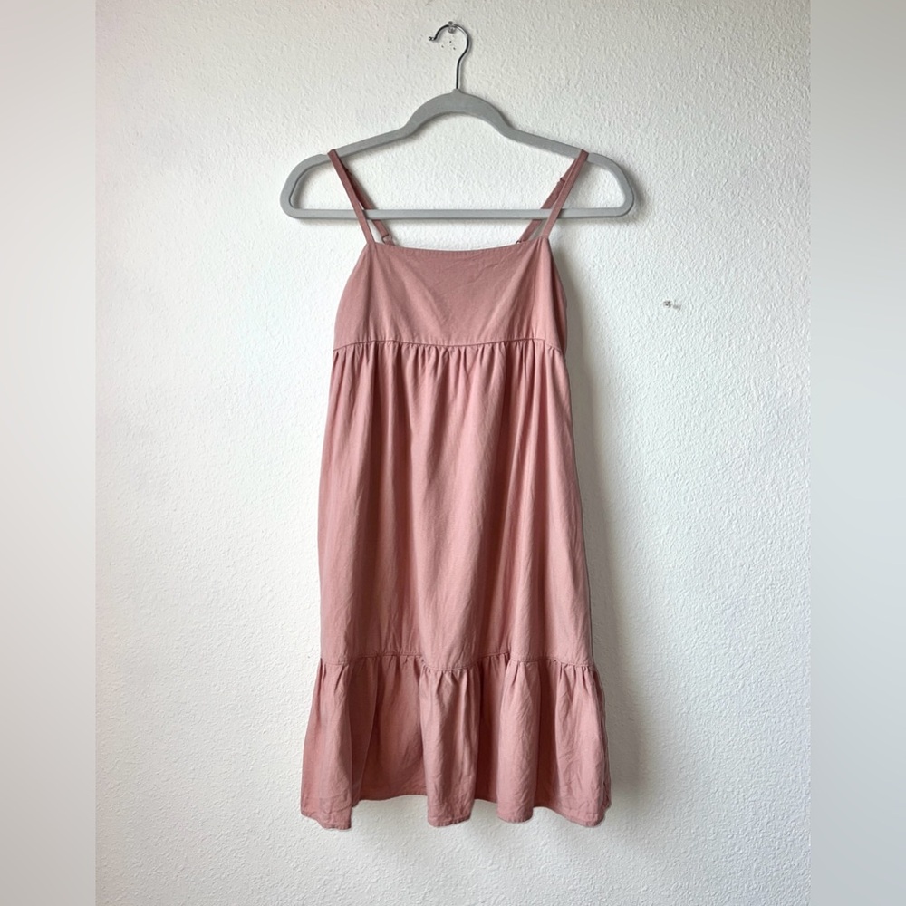 Uniqlo Kids Pink Linen Blend Tiered Cami Sundress with Pockets Size 11-12⁠